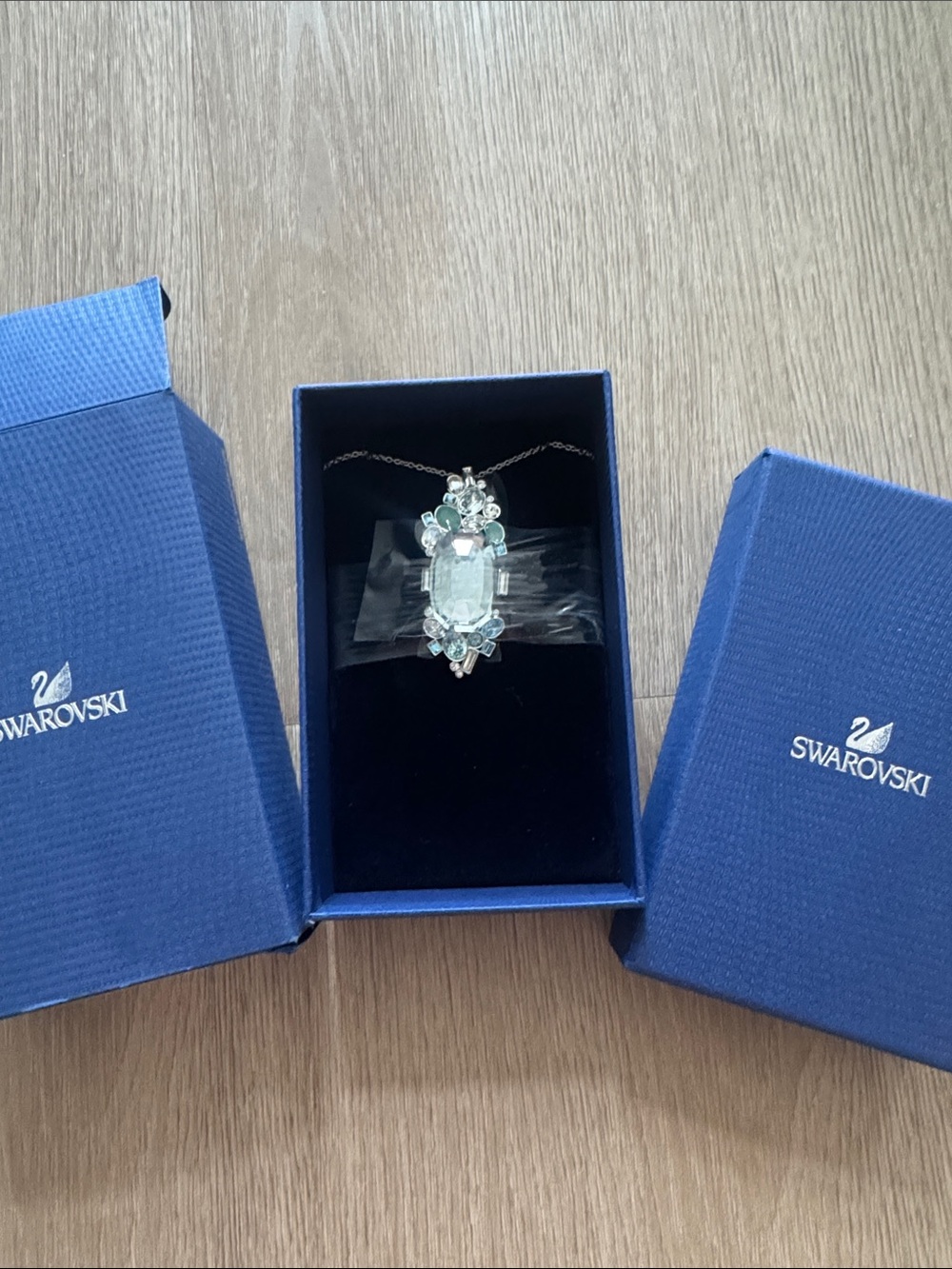Swarovski Aquamarine Crystal Pendant Necklace - Silver Tone